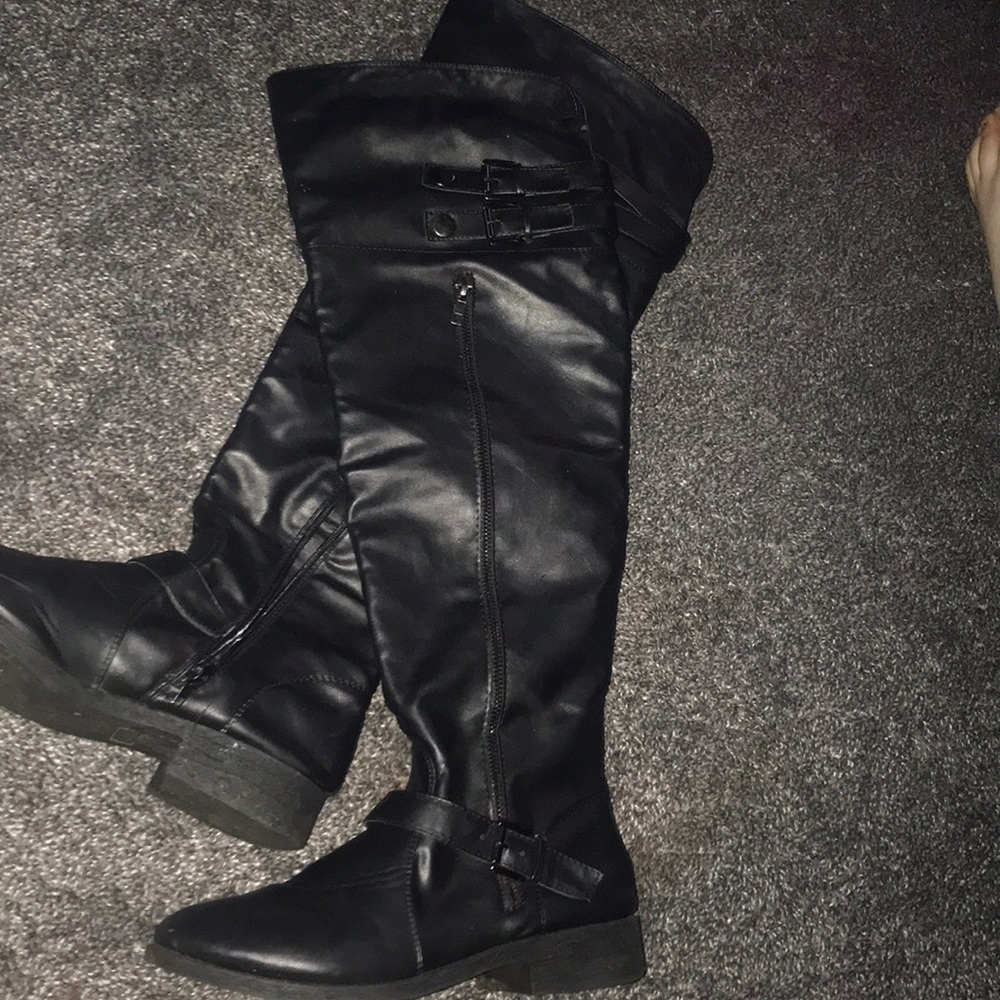 Black leather knee high boots